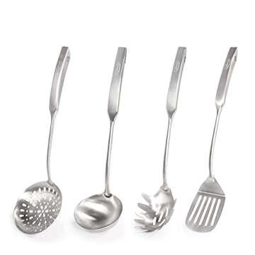 Newness Kitchen Utensil Set, 4pcs - 304 Stainless Steel Cooking Utensil Set with Skimmer Slotted Spo...
