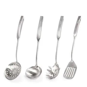 Newness Kitchen Utensil Set, 4pcs - 304 Stainless Steel Cooking Utensil Set with Skimmer Slotted Spo...