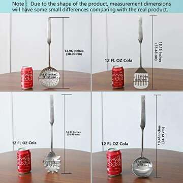 Newness Kitchen Utensil Set, 4pcs - 304 Stainless Steel Cooking Utensil Set with Skimmer Slotted Spoon, Spatula Turner, Spaghetti Server and Soup Ladle, Heat Resistant Kitchen Gadgets Tools for Gift