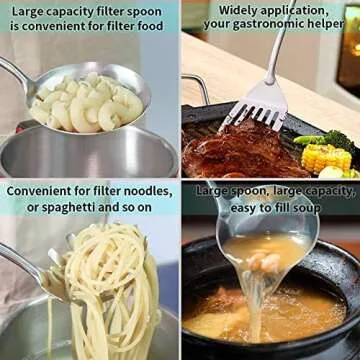 Newness Kitchen Utensil Set, 4pcs - 304 Stainless Steel Cooking Utensil Set with Skimmer Slotted Spoon, Spatula Turner, Spaghetti Server and Soup Ladle, Heat Resistant Kitchen Gadgets Tools for Gift