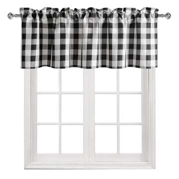 Hiasan Buffalo Plaid Curtains Valances for Windows - Black and White Semi Sheer Checkered Rod Pocket Valance for Living Room, Farmhouse, Bedroom, 52 x 18 Inches Length, 1 Panel
