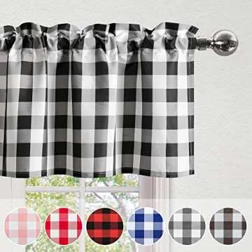 Hiasan Buffalo Plaid Curtains Valances for Windows - Black and White Semi Sheer Checkered Rod Pocket Valance for Living Room, Farmhouse, Bedroom, 52 x 18 Inches Length, 1 Panel