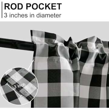 Hiasan Buffalo Plaid Curtains Valances for Windows - Black and White Semi Sheer Checkered Rod Pocket Valance for Living Room, Farmhouse, Bedroom, 52 x 18 Inches Length, 1 Panel