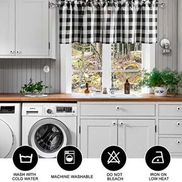 Hiasan Buffalo Plaid Curtains Valances for Windows - Black and White Semi Sheer Checkered Rod Pocket Valance for Living Room, Farmhouse, Bedroom, 52 x 18 Inches Length, 1 Panel