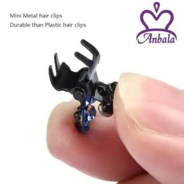 ANBALA Mini Claw Clips, 65pcs No-Slip Grip Jaw Clips Glitter Teeth Clips Rhinestone Metal Clamps Mix Colored Flower Hair Accessories for Women Girls