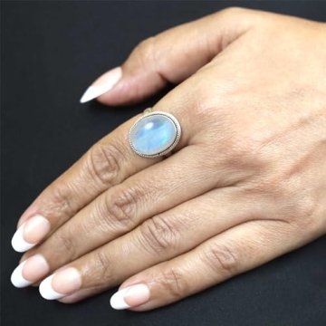 Elegant White Moonstone Silver Ring Size 9.5 for Women
