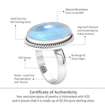 Elegant White Moonstone Silver Ring Size 9.5 for Women