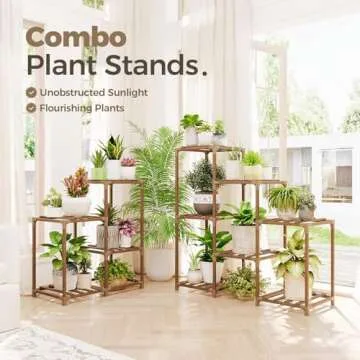 Bamworld Plant Stand Indoor Outdoor Corner Shelf 11 Potted Large Holder for Multiple Plants Wooden T...