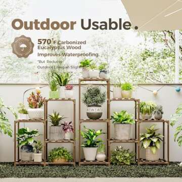 Bamworld Plant Stand Indoor Outdoor Corner Shelf 11 Potted Large Holder for Multiple Plants Wooden Tall Stands Combo Table Rack Garden Patio Lawn Window