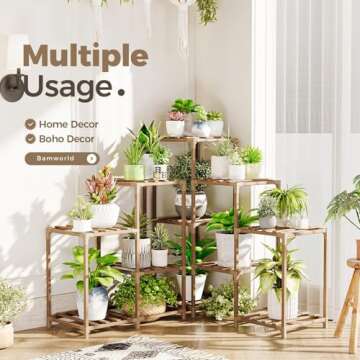 Bamworld Plant Stand Indoor Outdoor Corner Shelf 11 Potted Large Holder for Multiple Plants Wooden Tall Stands Combo Table Rack Garden Patio Lawn Window