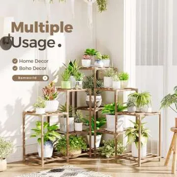 Bamworld Plant Stand Indoor Outdoor Corner Shelf 11 Potted Large Holder for Multiple Plants Wooden Tall Stands Combo Table Rack Garden Patio Lawn Window