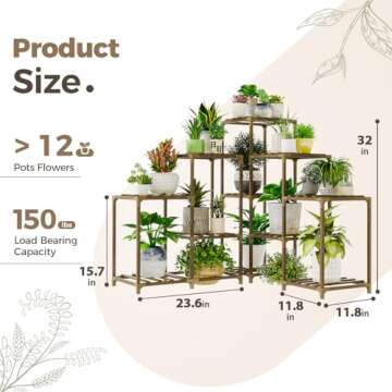 Bamworld Plant Stand Indoor Outdoor Corner Shelf 11 Potted Large Holder for Multiple Plants Wooden Tall Stands Combo Table Rack Garden Patio Lawn Window