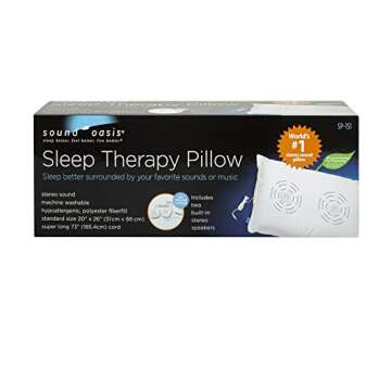 Sound Oasis Sleep Therapy Pillow, 2 Hi-Fidelity, Ultra-Thin Stereo Speakers, Vol. Control, Connect to Sound Source, Fall Asleep Wake Up Refreshed, Sleep, Relax, Manage Tinnitus, Comfortable & Soft.
