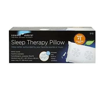 Sound Oasis Sleep Therapy Pillow, 2 Hi-Fidelity, Ultra-Thin Stereo Speakers, Vol. Control, Connect to Sound Source, Fall Asleep Wake Up Refreshed, Sleep, Relax, Manage Tinnitus, Comfortable & Soft.