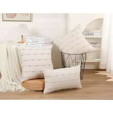 NUYECY Set of 2 Boho Throw Pillow Covers 26x26,Light Blue and White Neutral Couch Pillow Case with Tassel Fringe Decorative,Modern Accent Farmhouse Cushion Covers for Sofa Couch Bed Living Room