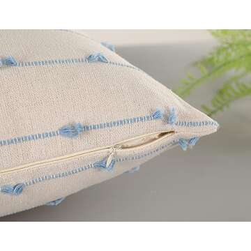 NUYECY Set of 2 Boho Throw Pillow Covers 26x26,Light Blue and White Neutral Couch Pillow Case with Tassel Fringe Decorative,Modern Accent Farmhouse Cushion Covers for Sofa Couch Bed Living Room