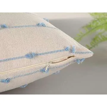NUYECY Set of 2 Boho Throw Pillow Covers 26x26,Light Blue and White Neutral Couch Pillow Case with Tassel Fringe Decorative,Modern Accent Farmhouse Cushion Covers for Sofa Couch Bed Living Room