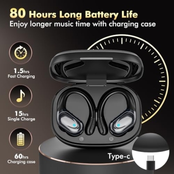HAOYUYAN Wireless Earbuds, Sports Bluetooth Headphones, 80Hrs Playtime Ear Buds with LED Power Displ...