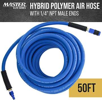 Master Elite Series 50-Foot Hybrid Polymer Air Hose with 1/4" NPT Male Ends - Universal Aluminum Quick Coupler and Plug - HD Lightweight Super Strong & Flexible 3/8" ID - Spray Gun Air Tool Compressor