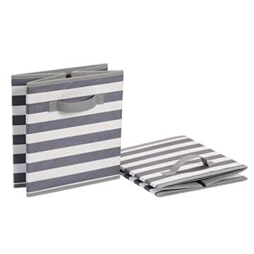 Amazon Basics Cube Organizer Storage Bins Handles, Collapsible Fabric, Pack of 6, 10.5"x10.5"x11", White/ Light Grey Stripe