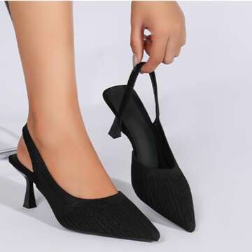 NourIron Women’s Knit Slingback Kitten Heel Mules Breathable Mesh Closed Pointed Toe Elastic Ankle...