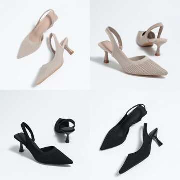 NourIron Women’s Knit Slingback Kitten Heel Mules Breathable Mesh Closed Pointed Toe Elastic Ankle Strap Stiletto High Heel Dress Pumps for Formal Bridal Wedding Party (Apricot,8.5)