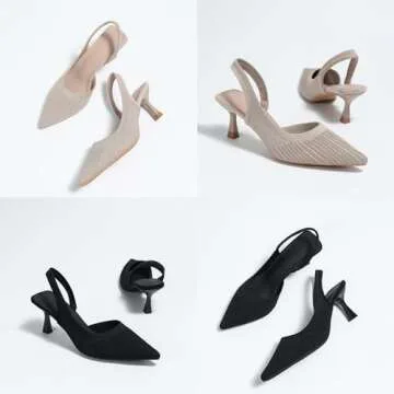 NourIron Women’s Knit Slingback Kitten Heel Mules Breathable Mesh Closed Pointed Toe Elastic Ankle Strap Stiletto High Heel Dress Pumps for Formal Bridal Wedding Party (Apricot,8.5)