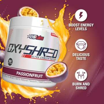 EHP Labs OxyShred Pre Workout Powder & Shredding Supplement - Preworkout Powder with L Glutamine & Acetyl L Carnitine, Energy Boost Drink - Passionfruit, 60 Servings