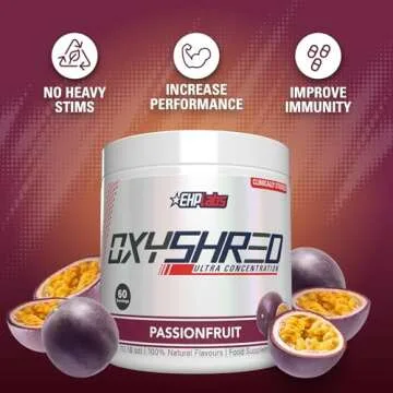 EHP Labs OxyShred Pre Workout Powder & Shredding Supplement - Preworkout Powder with L Glutamine & Acetyl L Carnitine, Energy Boost Drink - Passionfruit, 60 Servings