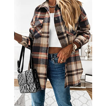 Womens Flannel Button Down Shirts Boyfriend Long Sleeve Oversized Blouses Tops 6020 2-Khaki Small