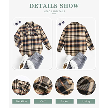Womens Flannel Button Down Shirts Boyfriend Long Sleeve Oversized Blouses Tops 6020 2-Khaki Small