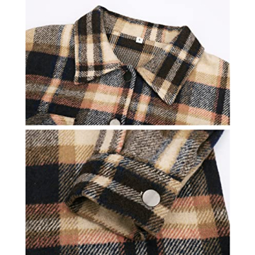 Womens Flannel Button Down Shirts Boyfriend Long Sleeve Oversized Blouses Tops 6020 2-Khaki Small