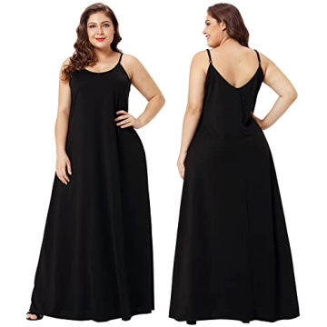 Wolddress Women's Casual Maxi Dress Plus Size with Pockets