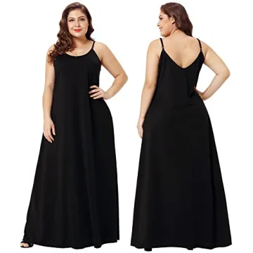 Wolddress Women's Casual Maxi Dress Plus Size with Pockets