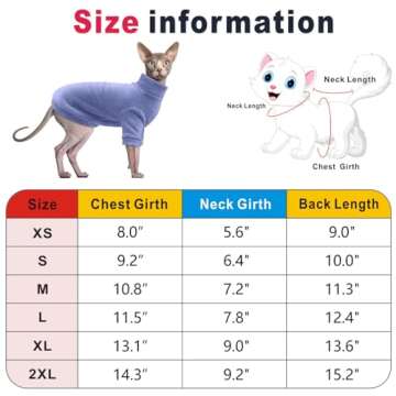 Idepet Sphynx Cats Clothes Winter,Hairless Cat Turtleneck Sweater Soft Coral Fleece Outfit Coat Warm Shirt Kitten Apparel with Sleeves Pullover Pet Winter Pajamas Jumpsuit (Blue, Large)