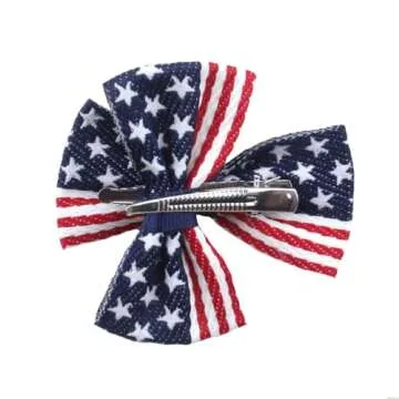 Aysekone 2 Pcs/Pack Girls American Flag Hair Bow Hair Clips Fourth of July Hair Accessories Patrioti...