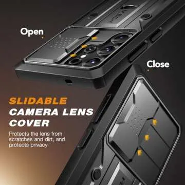 TONGATE for Samsung Galaxy S25 Ultra Case, [Built-in Slide Camera Cover & Screen Protector] [2 Front Frames] Full-Body Heavy Duty Shockproof S25 Ultra Phone Case with Stand & Belt Clip Holster, Black