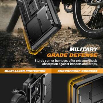 TONGATE for Samsung Galaxy S25 Ultra Case, [Built-in Slide Camera Cover & Screen Protector] [2 Front Frames] Full-Body Heavy Duty Shockproof S25 Ultra Phone Case with Stand & Belt Clip Holster, Black