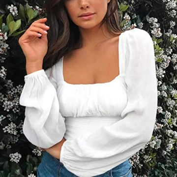 Limtery Women's Retro Puff Sleeve Blouse T-Shirt Crop Top