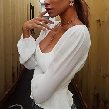 Limtery Women's Retro Puff Sleeve Blouse T-Shirt Crop Top