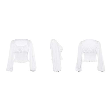 Limtery Women's Retro Puff Sleeve Blouse T-Shirt Crop Top