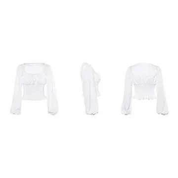 Limtery Women's Retro Puff Sleeve Blouse T-Shirt Crop Top