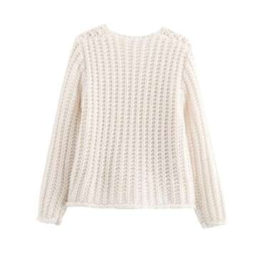 FindThy Women’s Cropped Knit Cardigan Long Sleeve Crewneck Button Down Fall Sweater with Pockets(1799-White-S-LB)