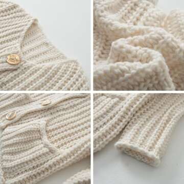 FindThy Women’s Cropped Knit Cardigan Long Sleeve Crewneck Button Down Fall Sweater with Pockets(1799-White-S-LB)