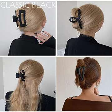 Ahoney 5 Pack Black Hair Clips Big Claw Clips Large Hair Clips for Thick Hair, Matte Hair Clips, Ban...