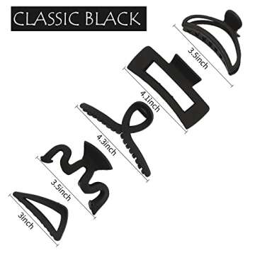 Ahoney 5 Pack Black Hair Clips Big Claw Clips Large Hair Clips for Thick Hair, Matte Hair Clips, Banana Clips Hair Styling Accessories for Women, Big Jaw Clips for Hair, Strong Hold Hair Clips Nonslip