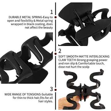 Ahoney 5 Pack Black Hair Clips Big Claw Clips Large Hair Clips for Thick Hair, Matte Hair Clips, Banana Clips Hair Styling Accessories for Women, Big Jaw Clips for Hair, Strong Hold Hair Clips Nonslip