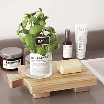 COKOKERT Wood Pedestal Soap Stand, Wood Riser for Kitchen Counter or Bathroom Farmhouse Decor, Organic Modern Home Decor(Natural Wood Ivory)