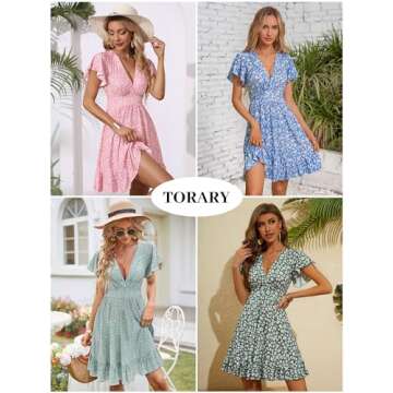 TORARY Summer Vacation Dresses for Women Spring Casual Trendy Womens Spring Fashion 2024 Empire Waist A Line Short Sun Dress