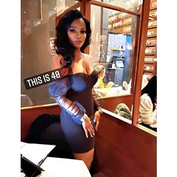 L'VOW Sexy Sheer Mesh Pencil Dresses Puff Long Sleeve Bodycon Party Clubwear for Women(Black,XX-Large)